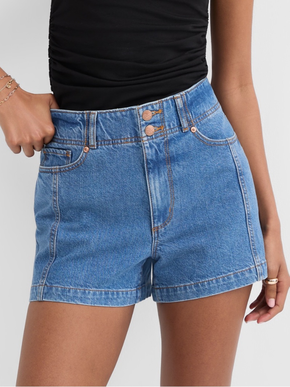 LOFT Mid-Rise Blue Denim Shorts